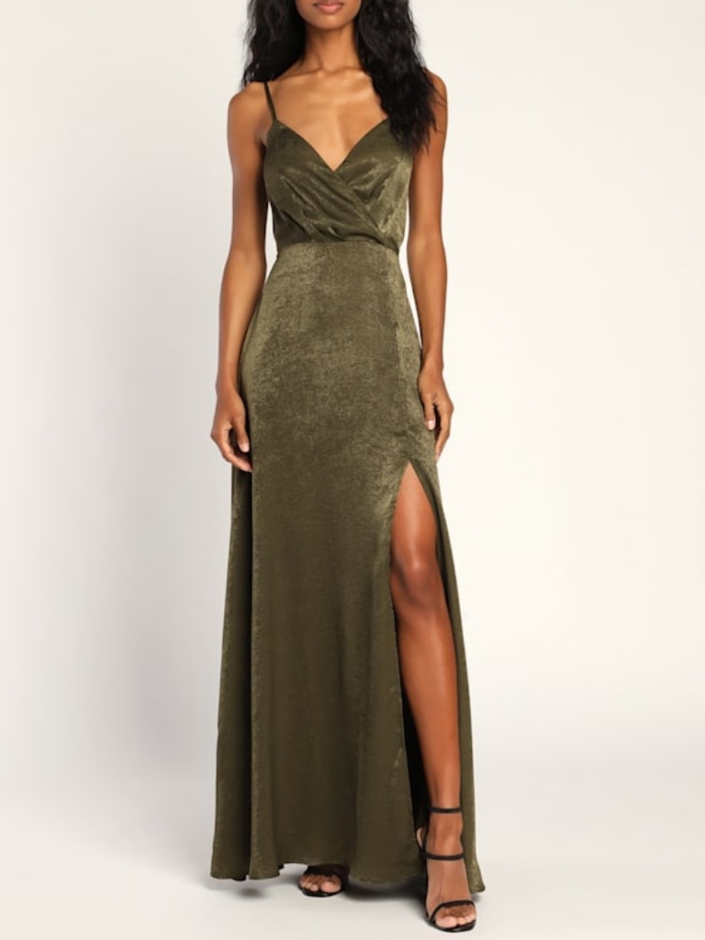 Lulus Constantine Olive Green Satin Formal Maxi Dress - S